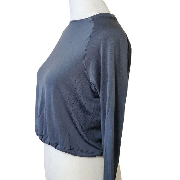Gymshark Sweat Seamless Long Sleeve Crop Top Gray Drawstring Hem Women's Small - Picture 4 of 11